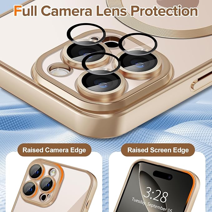 Hython Magnetic Clear for iPhone 16 Pro Max Case with Camera Lens Protector [Compatible with MagSafe] Plating Edge Slim Soft TPU Cover Protective Phone Case for 16 Pro Max 6.9", Matte Desert Brown