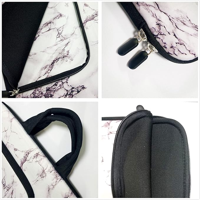 14 15 15.4 15.6 inch Laptop Handle Bag Computer Protect Case Pouch Holder Notebook Sleeve Neoprene Cover Soft Carrying Case with Extra Pockets For Dell Lenovo HP Chromebook (White Marble)