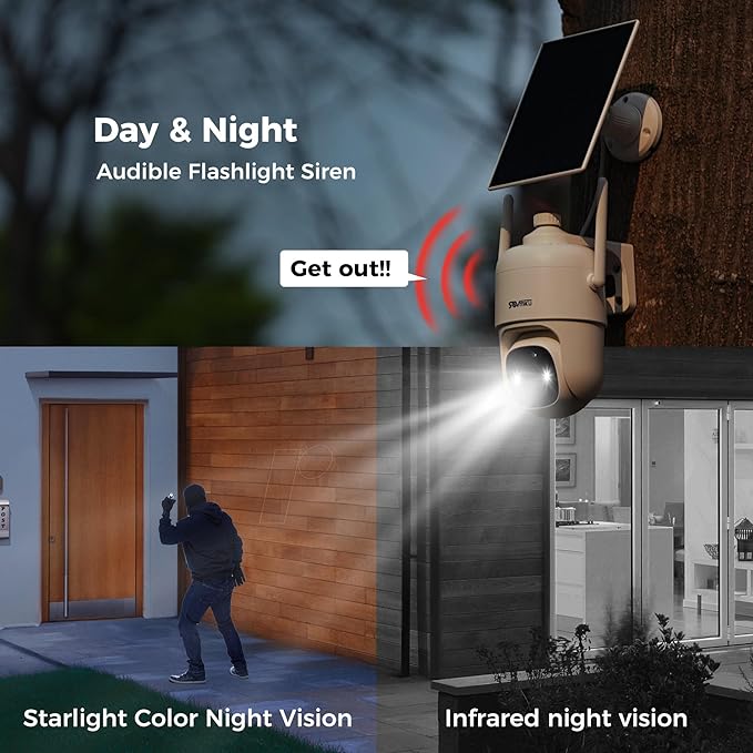 Vicohome CQ1 AI 2K Solar Security Camera Wireless Outdoor, Battery Powered,Two Way Audio,Motion Detection, 360° View,Easy to Setup,Color Night Vision,Audible Flashlight Siren,180 Days Exchange Policy
