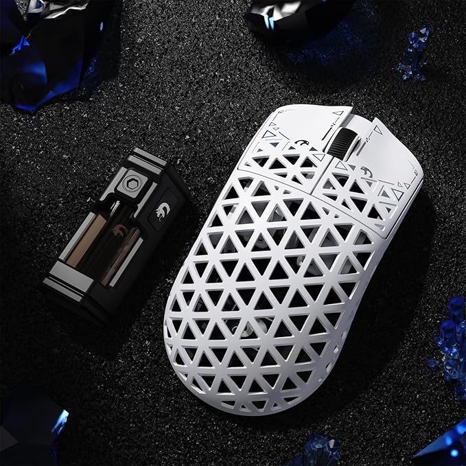 MAMBASNAKE M5 Ultra Carbon Fiber 8KHz Wireless Gaming Mouse,PAW3950 Sensor 42K DPI,39g Lightweight Tri-Mode 2.4GHz/BT/Wired Computer Mice,Web Driver Support,for Win/Mac/FPS/MOBA/Esports-White (A)
