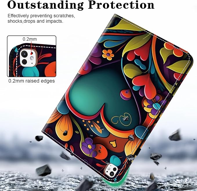 Case for iPad Pro 11 inch Case (M5/M4) 2025/2024, Premium Leather Folio Stand Cover with Auto Wake/Sleep, Pencil Holder and Card Slots - Watercolor