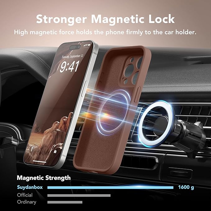 Magnetic for iPhone 13 Pro Case, Compatible with MagSafe, [Full Camera Protection][Screen Protector] Silicone Shockproof Protective Phone Case for iPhone 13 Pro 6.1", Brown
