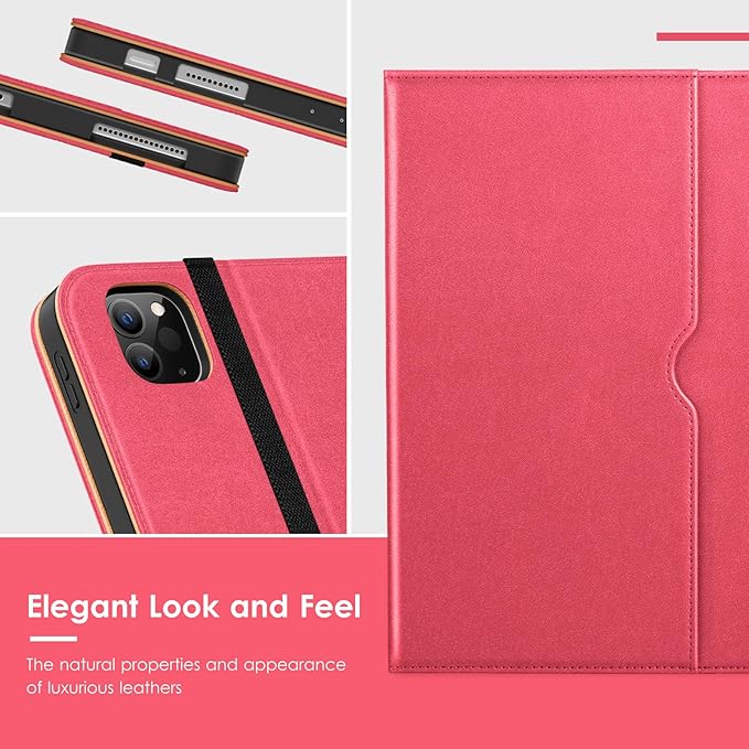 VIKESI Case for iPad Air 13 inch (M4) 2026 / (M3) 2025 / (M2) 2024,Premium Leather Folio,Apple Pencil Holder,Auto Sleep/Wake,Stand Cover - Rose Red