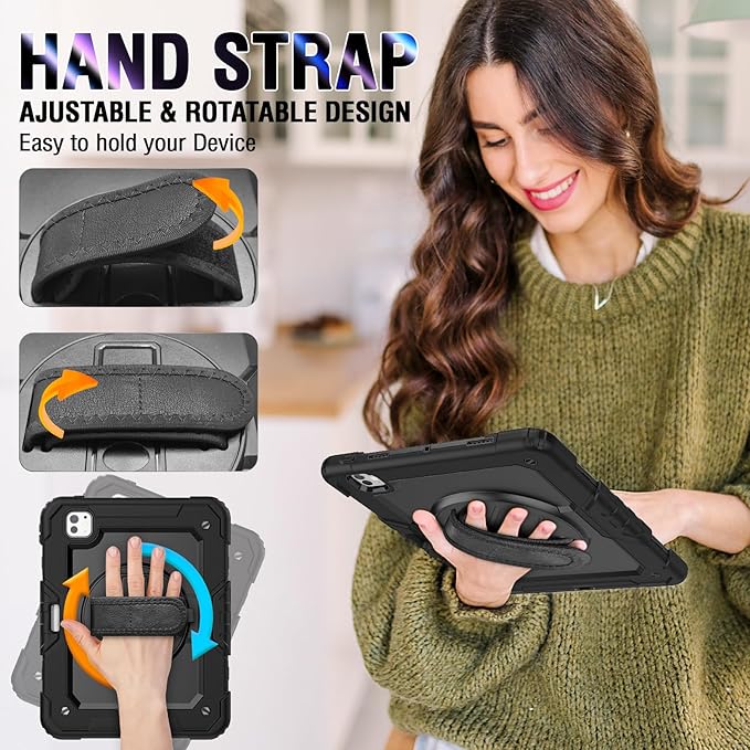 Case for iPad Pro 13 Inch with Screen Protector Pen Holder | Case Compatible with iPad Pro 7th Generation Supports Apple Pencil Charge | Shockproof Silicone Protective Cover W/Shoulder Strap