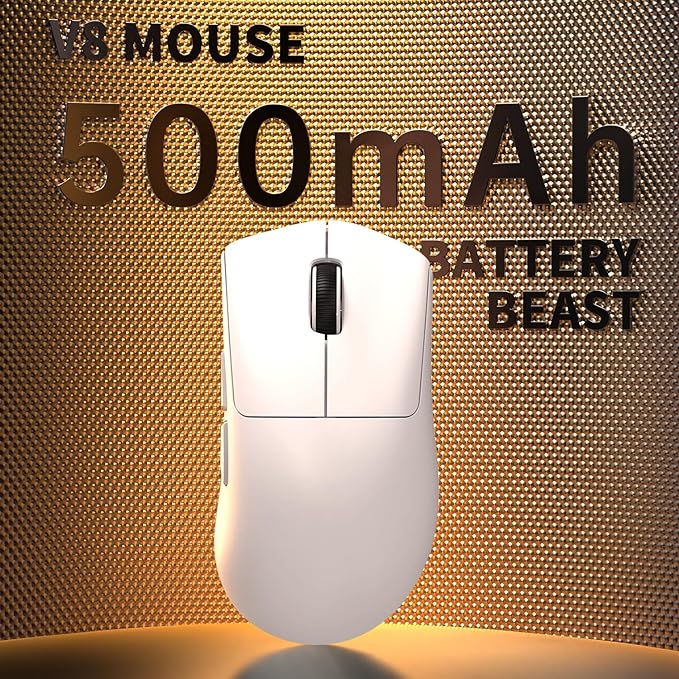 MAMBASNAKE ATTACKSHARK V8 Wireless Ultralight Gaming Mouse with 8K Polling,42000 DPI,Nordic 54L15 MCU Chip,PixArt 3950 Max Sensor-Wired/BT/2.4Ghz,400Hrs Long Battery,Programmable for PC Mac FPS(White)
