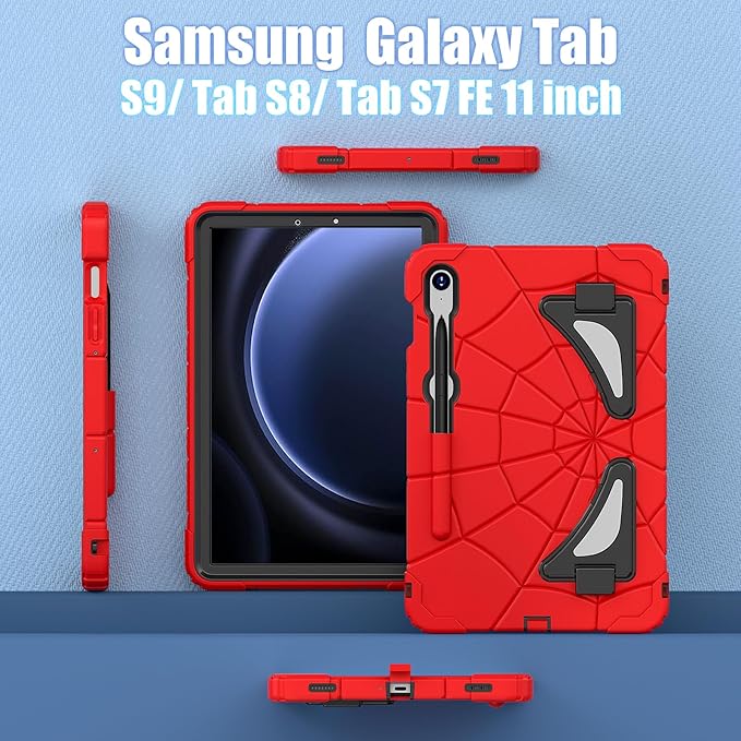 AKABEILA Compatible with Samsung Galaxy Tab S8/S9/S9 FE /S 10/S 10 FE /S10 Lite 11 inch(2023) Tablet Case,Lightweight Shockproof Rugged Protective Cover with Kickstand for Kids Red Black