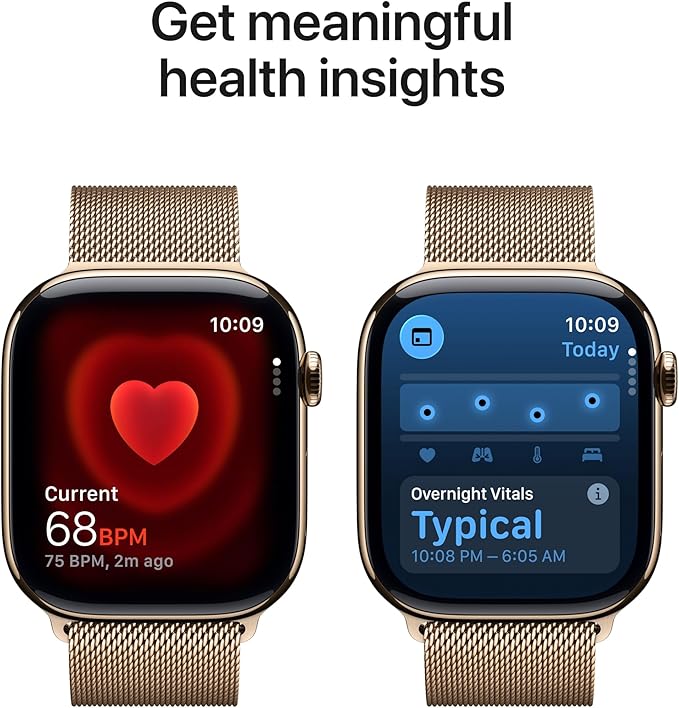 Apple Watch Series 11 [GPS + Cellular 46mm] Smartwatch with Gold Titanium Case with Gold Milanese Loop - M/L. Sleep Score, Fitness Tracker, Health Monitoring with AppleCare+ (2 Years)