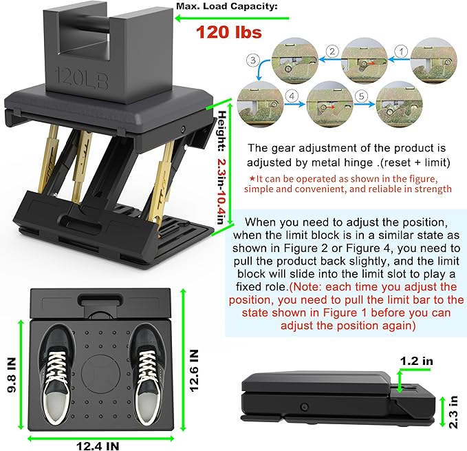 120 lbs Heavy Duty Adjustable Footrest Under Desk, No-Tool Quick Height & Angle Adjustment (5 Levels, 8 Angles), Ergonomic Foot Stool with Soft Memory Foam for Office, Gaming & Home(Black)