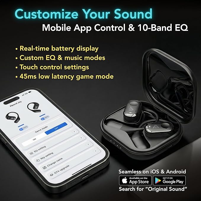 Joy Open-Ear Headphones, Wireless Bluetooth 5.4 Earbuds, Over-Ear Around-Ear Earhook, Sports Fit for Running & Workouts, ENC Clear Calls, HD Sound, App EQ, 40H Battery, IPX4 Sweatproof, Beige