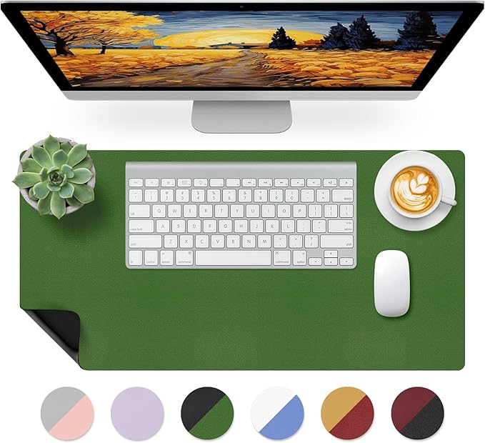 Bloss Green Leather Mouse Pad,Leather Desk Mat Protector,Dual-Side Use Mouse Mats,Office Desks Mats,Laptop Protector Desks Mat,Waterproof Keyboard Pads,Desk Writing Pad for Office/Home.23.6"x 13.8"