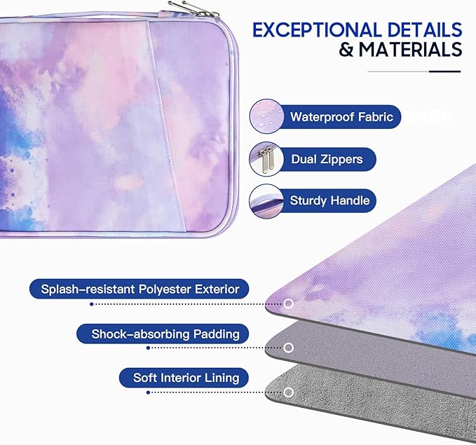 TiMOVO 9-11" Tablet Sleeve Bag for iPad 11-inch A16 2025, iPad 10.9"/10.2"| Air 11 Inch/5th/4th Gen. 10.9", Galaxy Tab A9+/A11Plus 11", Protective Bag with Pockets, Watercolor Purple
