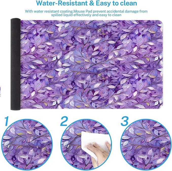 Britimes Purple Leaves Abstract Oil Painting Large Mouse Pad Non-Slip Leaves Colorful Desk Pad Keyboard and Mouse Desk Mat Gaming Mousepad for Game, Office & Home, 31.5 x 15.7 in