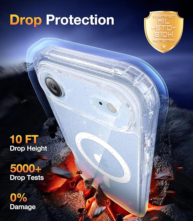 Diaclara Magnetic Designed for iPhone Air Case Full Body Bumper,[Compatible with MagSafe] Military Drop Proof Cover with Built-in Touch Sensitive Anti-Scratch Screen Protector Clear Glitter