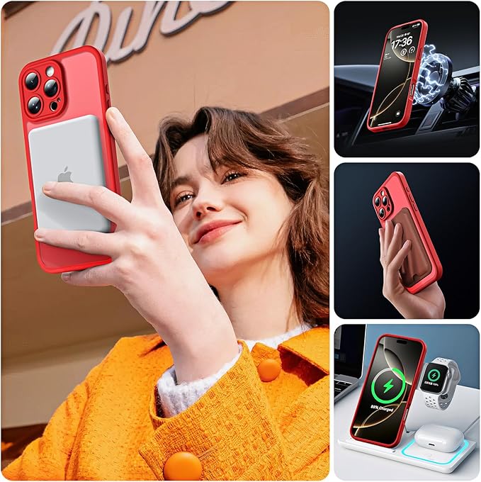 TOCOL for Phone 16 Pro Case, Compatible with Magsafe Charger, Full Camera Protection, Drop Protection, Translucent Matte Phone Case for iPhone 16 Pro 6.3 inch (Red)