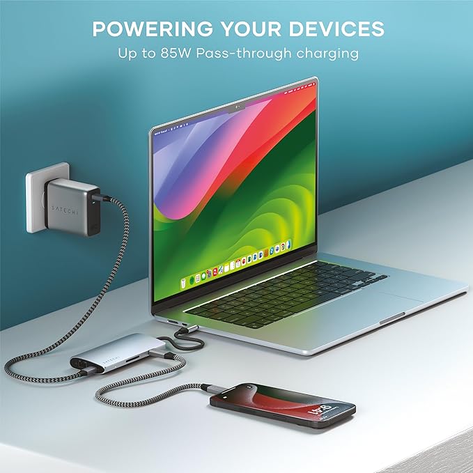 Satechi 8 in 1 USB C Hub Multiport Adapter V3, 8K HDMI, 100W Charging, 4 USB Data Ports, Ethernet, SD Card Reader, for Laptop, for Mac/Windows, MacBook Air/Pro/Neo, iPad Air/Pro - Silver