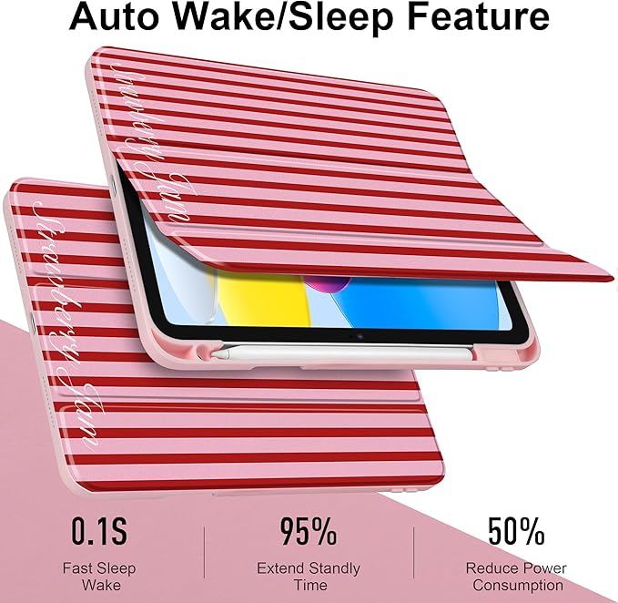 Case for iPad Air 11 inch M4 2026 M3 2025 M2 2024,iPad Air 5th (2022) / 4th 10.9 Inch Striped Trifold Cover with Clear Back Auto Wake Sleep Aesthetic Preppy Design for Girls, Red Stripe