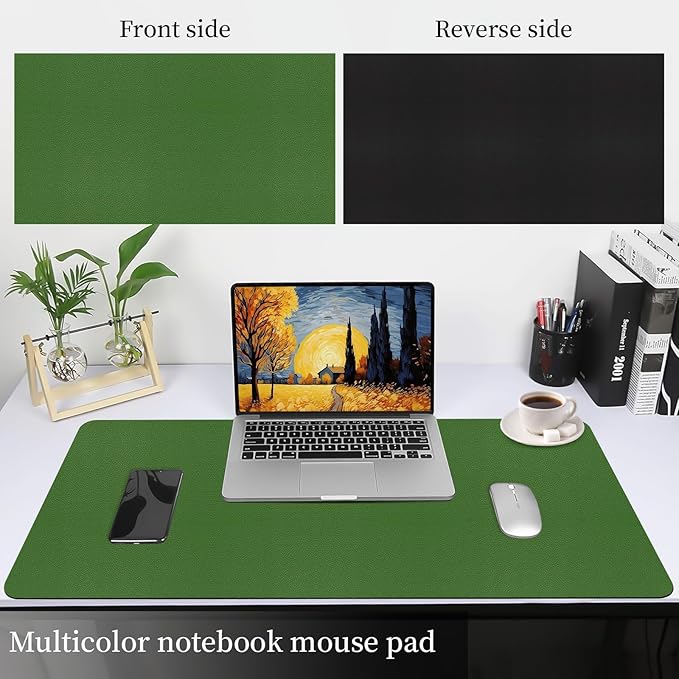 Bloss Green Leather Mouse Pad,Leather Desk Mat Protector,Dual-Side Use Mouse Mats,Office Desks Mats,Laptop Protector Desks Mat,Waterproof Keyboard Pads,Desk Writing Pad for Office/Home.31.5"x 15.7"