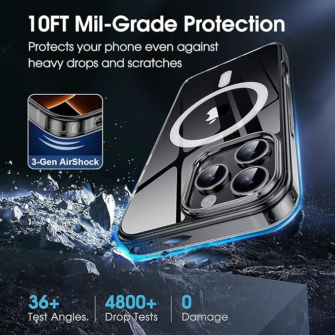 Strong Magnetic for iPhone 16 Pro Max case [10Ft Military-Grade Protection] Compatible with MagSafe Shockproof Slim Thin Cover case for iPhone 16 Pro Max 6.9 inch, Translucent