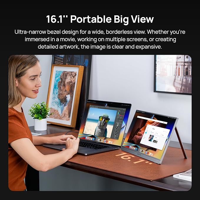 ARZOPA 16.1" Portable Monitor Gray, 100% sRGB FHD 1080P Kickstand Portable Laptop Monitor High Color Gamut Display IPS Eye Care Screen for High-end Office & Entertainment -Z1C Gray