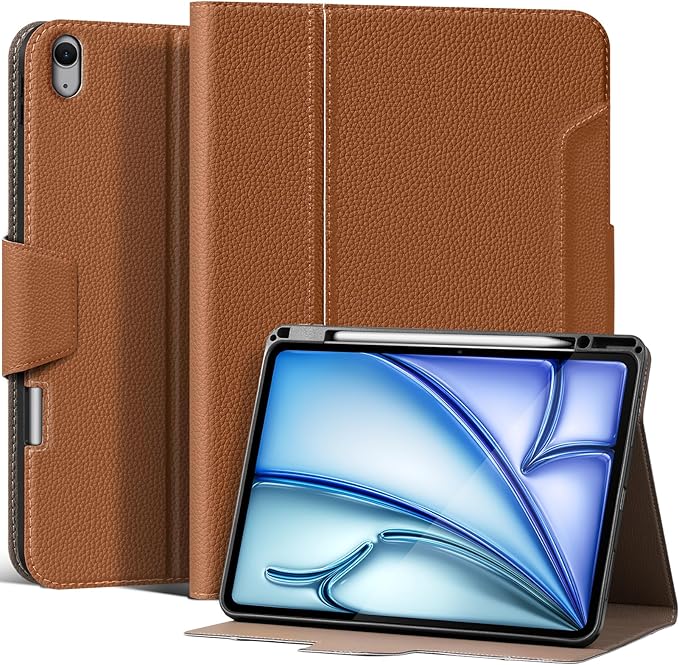 for iPad Air 13 inch Case 2024/2025/2026 M4/M3/M2 Model, Premium Smart Folio Cover with Auto Wake/Sleep, Apple Pencil 2 Holder, Multi-Angle Stand and Secure Buckle Closure (Brown)