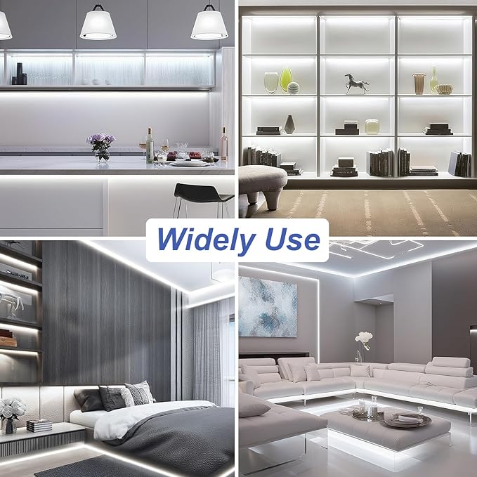 White LED Strip Lights, 32.8ft Dimmable Bright 12V LED Light Strip 8000K Pure White, 600 LEDs Flexible Tape Rope Lights for Bedrooms, Kitchen, Mirror, Living Room,Home Decoration