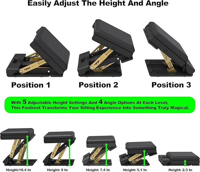 120 lbs Heavy Duty Adjustable Footrest Under Desk, No-Tool Quick Height & Angle Adjustment (5 Levels, 8 Angles), Ergonomic Foot Stool with Soft Memory Foam for Office, Gaming & Home(Black)