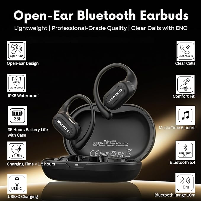 Bluetooth Headphones Air Conduction, IPX5 Waterproof Air Conduction Ear Buds, Over Ear Headphones with MIC, Over Ear Earbuds for Sports, Running Earbuds, 35 Hours Music, Clear Calls
