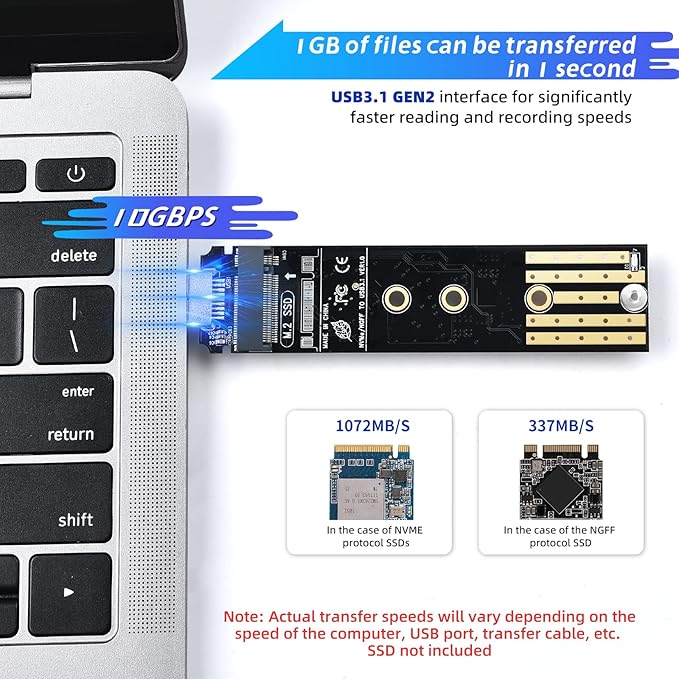 ELUTENG M.2 to USB Adapter Dual Protocol M.2 NVME SATA Hard Drive USB3.1 Gen2 10Gbps USB to NVME PCI-E SSD Reader M Key & B+M Key Max 4TB Support UASP for 2280 2260 2242 2230 SSD Enclosure