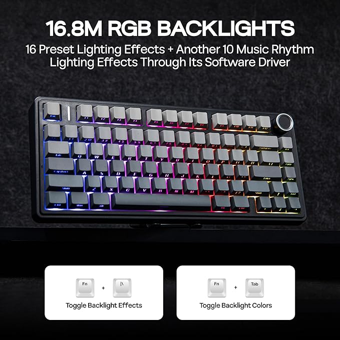 MechLands Aula F75 PRO 75% Wireless Gaming Keyboard, Gasket Mechanical Custom Keyboard with Five-Layer Padding, BT/2.4GHz/USB-C, Hot Swappable, Knob, RGB, Reaper Switches (Gradient Black)