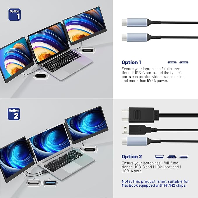 domyfan 14" Laptop Screen Extender, S3 FHD 1080P IPS Triple Portable Monitor Laptop, HDMI/USB-A/Type-C Compatible with Windows/Mac/Android