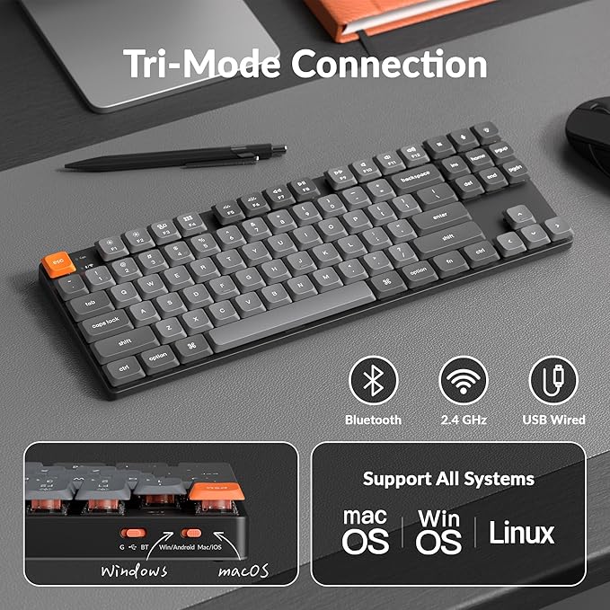 Keychron K1 Max Ultra-Slim Wireless Mechanical Keyboard, 80% TKL Layout Bluetooth/2.4 GHz/Wired Keyboard with Low-Profile Gateron Brown Switch, Hot-Swappable, RGB Backlit QMK for Mac Windows Linux