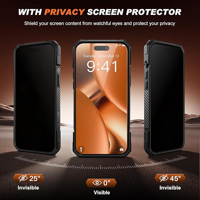 TONGATE for iPhone 17 Pro Case with 360° Spin Magnetic Stand, [Compatible with MagSafe][Military-Grade Protection] with Privacy Screen Protector & Camera Control Cover for 17 Pro, Clear Orange