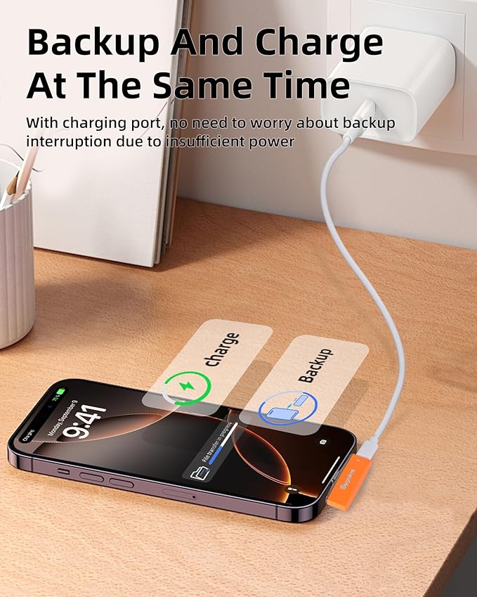 USB C Flash Drive for iPhone Photo Stick 256GB Thumb Drive with Type-C Charging Port, USB Memory Stick for Photos Videos, High Speed Jump Drive External Storage for iPad/Android Phones/PC (Orange)