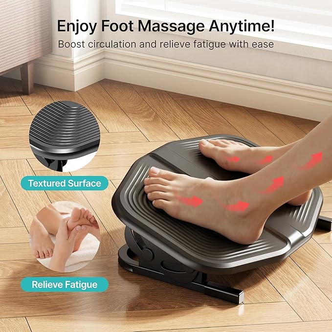 PEGZONE Under Desk Footrest,Tilt Adjustable Footrest with Massage Surface for Under Desk at Work, Office Foot Rest with 20 Degree Tilt Without Locking for Home and Office