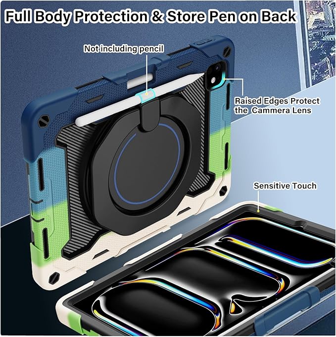 ROISKIN for iPad Pro 11 inch Case (M5/M4 (2025/2024)), Pro 11'' 6th/5th Gen -with HD Screen Protector, 360 Kickstand/Handle, Shoulder Strap, Pen Holder, Heavy Duty Military Grade - Kids Friendly