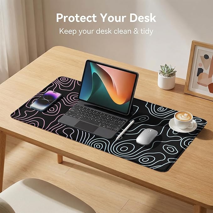 Rcege Large Mouse Pad for Desk - Gaming Mouse Pad with Stitched Edges, Anti-Slip Base for Keyboard and Mouse(Dazzle Black,23.6L x 11.8W inches)