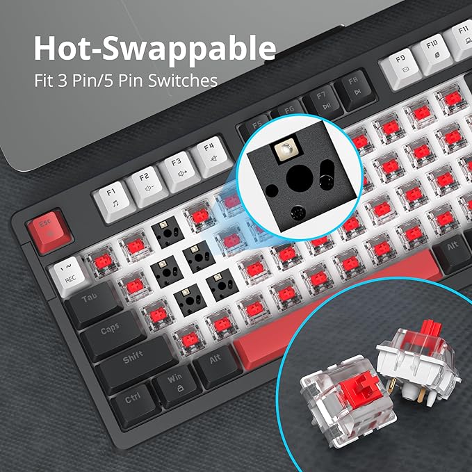 surmen Creamy Keyboard with with Number Pad, 96% RGB Mechanical Keyboards Full Gasket Mounted Hot Swappable Custom Wired Thocky Keyboard with Knob for Office Gamer (98 White)