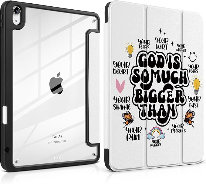 Case for iPad Air 13 inch 2026 M4 2025 M3 2024 M2 Release with Pencil Holder - Creative Inspiring Design Trifold Cover with Soft TPU Bumper Clear Back Auto Sleep for Students, Creative Slogans