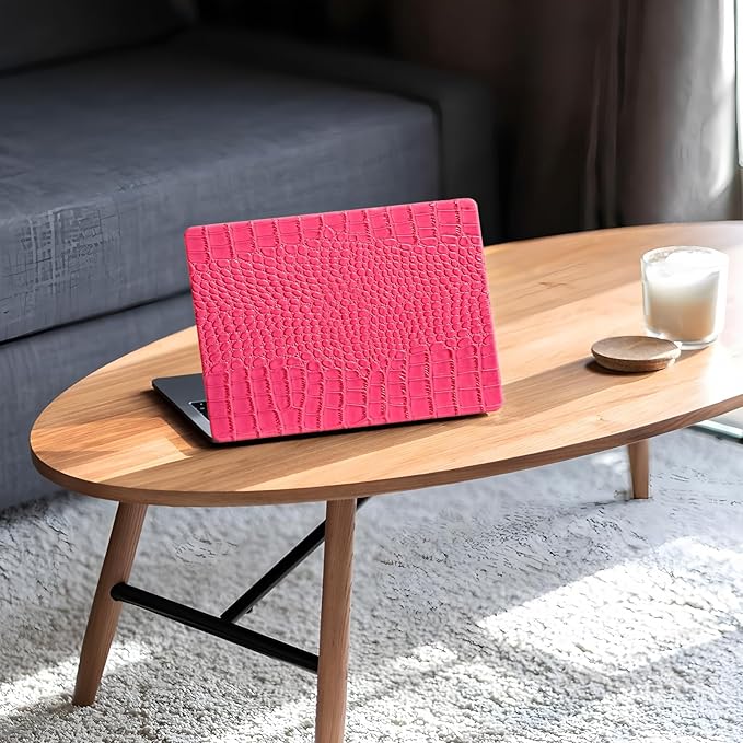Compatible with Crocodile MacBook Air 13 inch Case 2021 2020 2019 2018 M1 A2337 A2179 A1932, Textured Elegant Luxury Aligator Skin Snakeskin PU Leather Hard Shell & Keyboard Cover, Pink