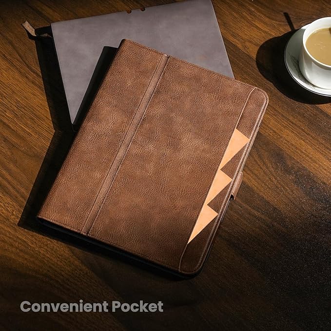 Handmade Case for iPad Pro 13 Inch (M5/M4) 2025/2024 with Pencil Holder Pocket,Magnetic Closure,Auto Sleep/Wake,Vegan Leather Folio Protective Cover,Multi Angles Stand,Dark Brown