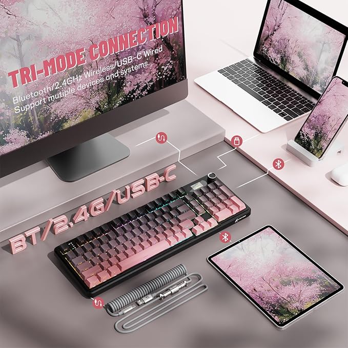ATTACK SHARK X98PRO Wireless Mechanical Keyboard,Multi-Function Knob&TFT Screen,Tri-Mode BT/2.4GHz/USB-C Keyboard,Hot-Swappable RGB Backlit,4000mAh 98 Keys,Cloud Drive,for Win/Mac/Linux-BlackBerry