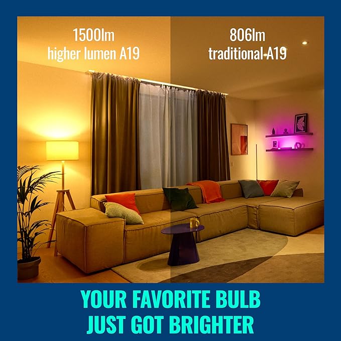 WiZ Connected 100W A19 LED Smart Light Bulbs Color 3-Pack - Connects to Your Wi-Fi - E26 Smart Bulb - Control with Voice or App + Activate with Motion - Matter Compatible