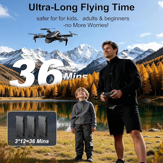 Drones with Camera for Adults,Foldable Drone for Beginners with 3 Batteries 36-Min Flight Time,2K HD FPV Transmission Drone,Mini RC Quadcopter with Gesture Selfie,One Key Start,Altitude Hold,3D Flips,3 Speed Modes Easier to use,Black