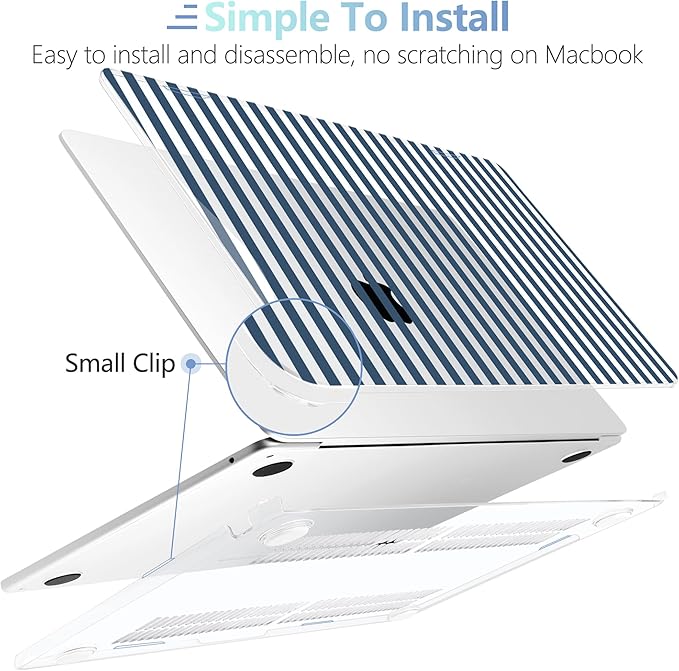 MEEgoodo Case for M5/M4/M3/M2 MacBook Air 15 inch Case 2026 2025 2024 2023, Laptop Shell Fit Model (A3448/A3241/A3114/A2941) for MacBook Air 15.3-inch, Navy Blue Stripes