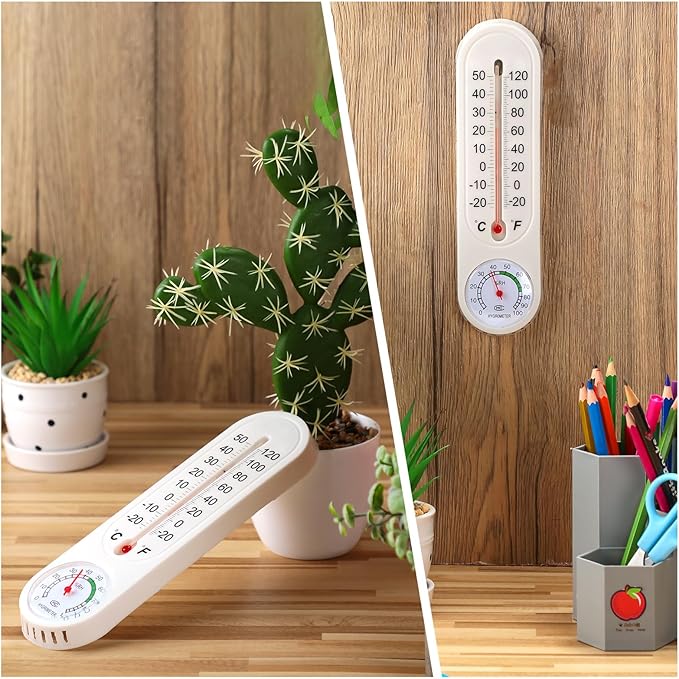 Leinuosen 10 Pcs Indoor Outdoor Wall Thermometer Humidity Meter Vertical Thermometer and Hygrometer Wireless Temperature Humidity Gauge Meter with Fahrenheit/Celsius for Patio Garden