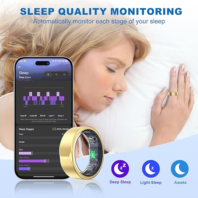 Smart Ring for Women Men, Titanium Fitness Ring with Heart Rate, Stress & Sleep Monitoring,Step & Calorie Counter, 5ATM Waterproof for iPhone and Android,No Subscription Fee (Rose Gold, 11)