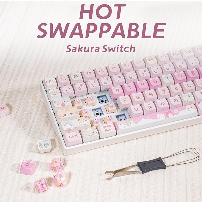 ZORNHER ZH100 Wireless Cat Mechanical Keyboard,98% Pink Cute Creamy Keyboard with Number Pad,Full Size Girly Kitty Gaming Keyboard,Meow Meow Squad Keycaps,Silent Quiet Switches,Hot-Swappable