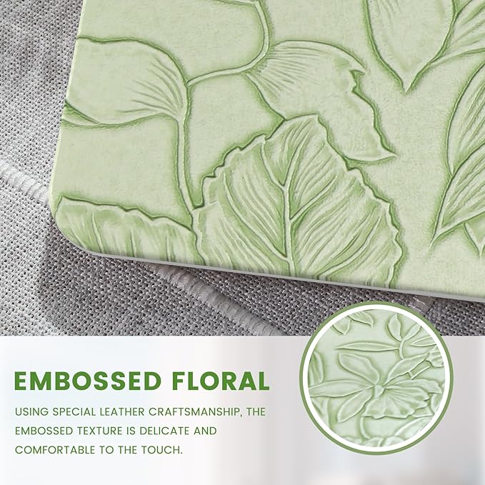 iCasso for MacBook Air 13 Inch Case M5 2026 2025-2022 A3449 M4 A3240 M3 A3113 M2 A2681, Retro Leather Hard Shell Case for MacBook Air 13.6 Inch+Keyboard Cover+Screen Protector, Green Embossed Floral