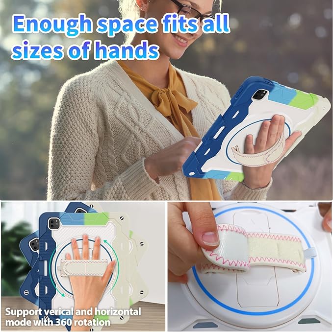 for iPad Pro 12.9 inch Case (6th/5th/4th/3rd Gen),Not fit iPad 12.9 2nd/1st Gen with Screen Protector for Kids with 360 Kickstand Hand Strap Pencil Holder [15ft Drop Protection]