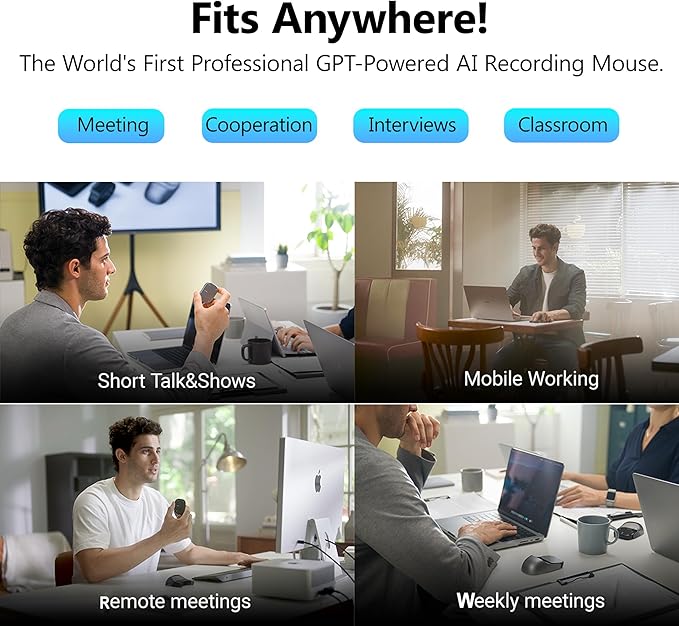 Wireless AI Mouse - 3 in 1 Detachable Computer Mouse, Presenter Presentation Pointers Remote with Laser, Ultra-Lightweight, Compatible with PC/Mac/Laptop (No ChatGPT, No Recording, Silver)